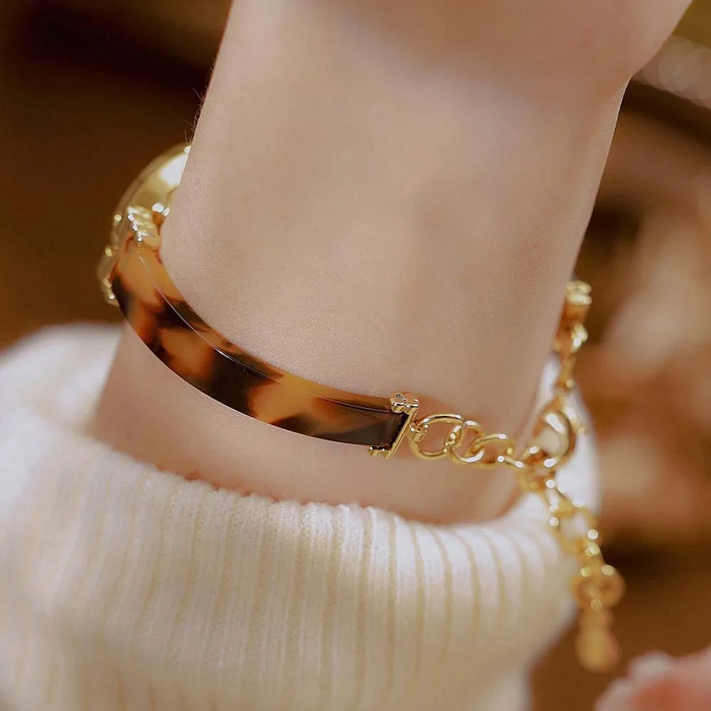 Classic Women Watch High Quality Amber Tortoiseshell Vintage Bracelet Quartz Watches Ladies Dress Gifts  Waterproof Wristwatch