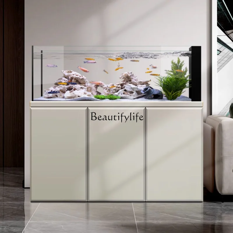 Native stream tank fish tank living room household floor glass ecological aquarium bottom filter ultra white