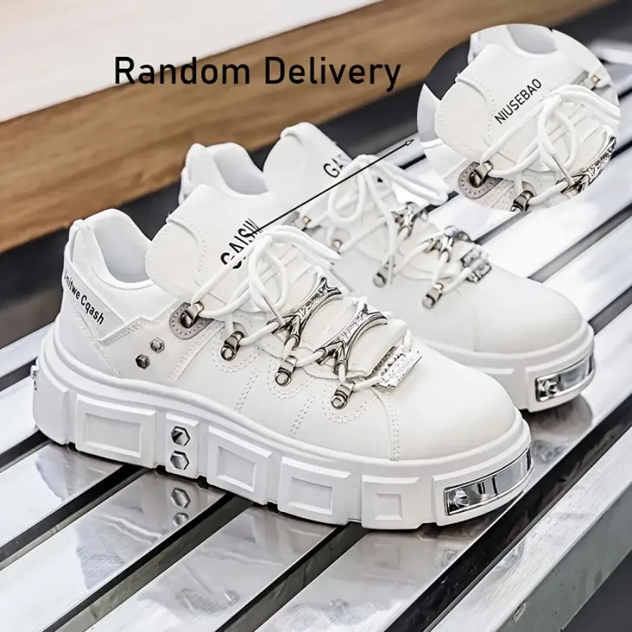 

Men'S Black Thick-Soled Sneakers with Unique Studs Retro Functional Style Shoes Suitable for Daily Outings And Trendy Outfits P