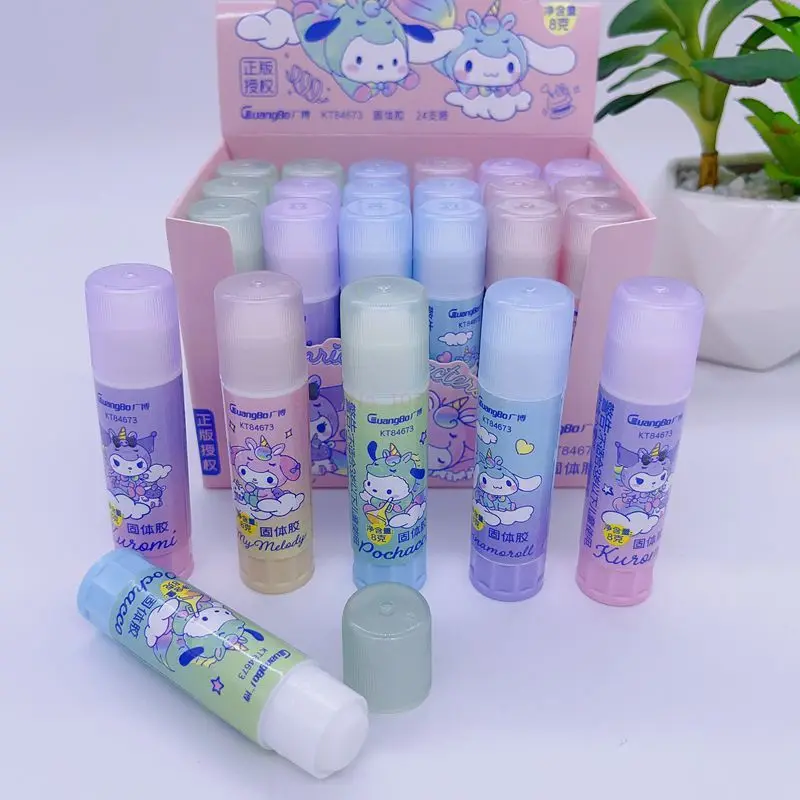 New Cartoon Sanrio Glue Stick Solid Glue 24pcs Boxed Portable Glue Stick For Students School Supplies Wholesale