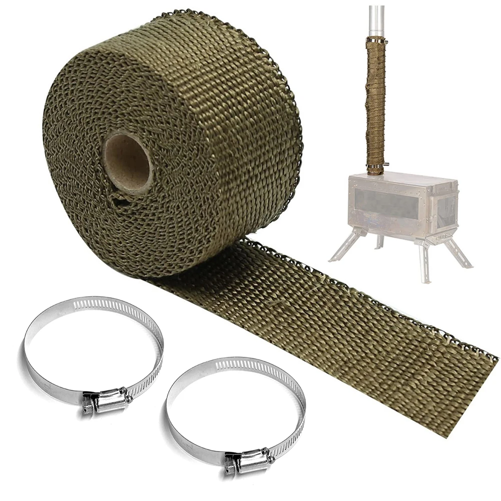 DIY Tent Stove Fireproof Ribbon with 2 Clamps Camping Tent Stove Chimney Fireproof Ribbon Thermal Insulation Stove Pipe Wrap