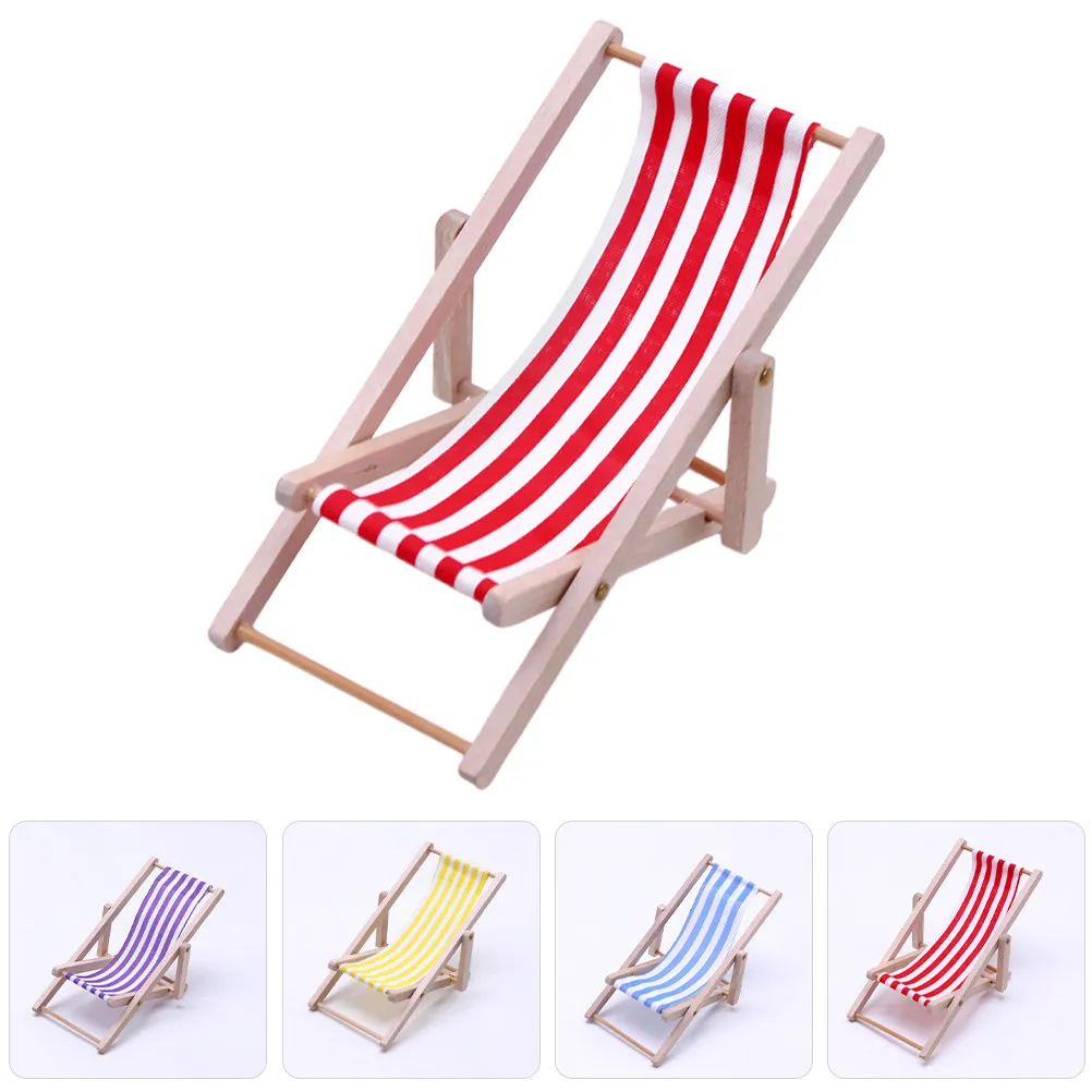 

Набор из 4 деревянных пляжных стульев: миниатюрные складные стулья для интерьера кукольного домика - универсальный декор для микроландшафта