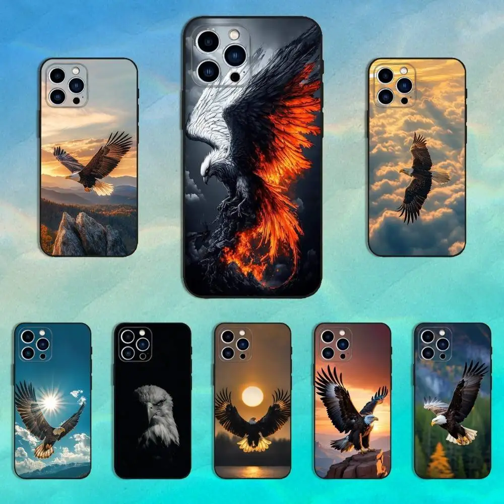 

Animal Cool Eagle Phone Case For iPhone 16,15,14,13,12,11 Plus,Pro Max,XS,X,XR,SE,Mini,8,7,Soft Silicone Black Cover