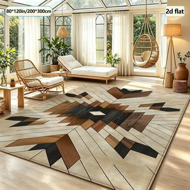 Symmetrical Wood Grain Tribal Geometric Carpet Floor Decoration Bohemian Vintage Home Decor Living Room Bedroom Carpet