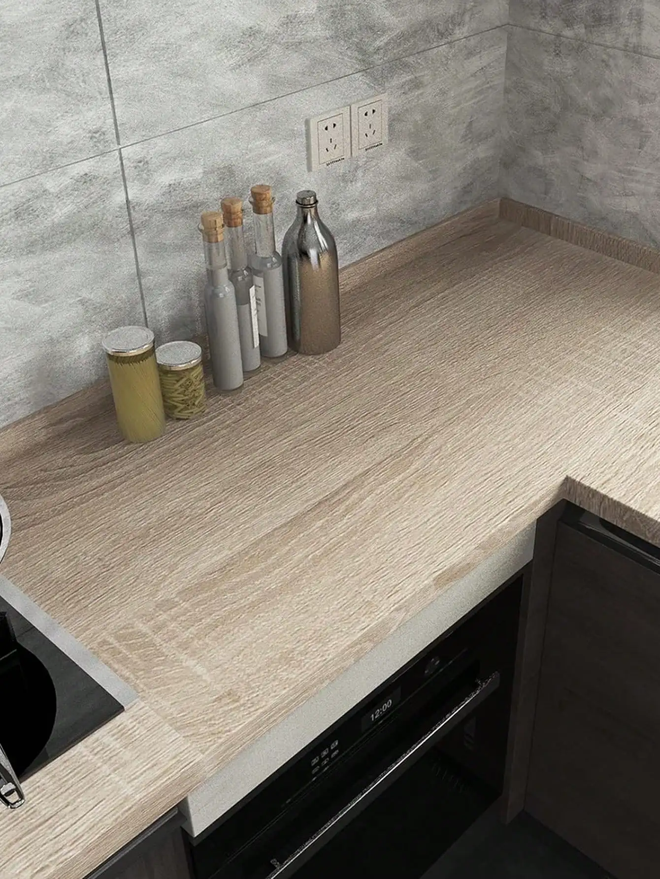 1pc Pvc Oil-proof Marble Wood Grain Stickers Self-adhesive Wallpaper for Kitchen Countertop Cabinet Desktop Cabinet Wall Sticker