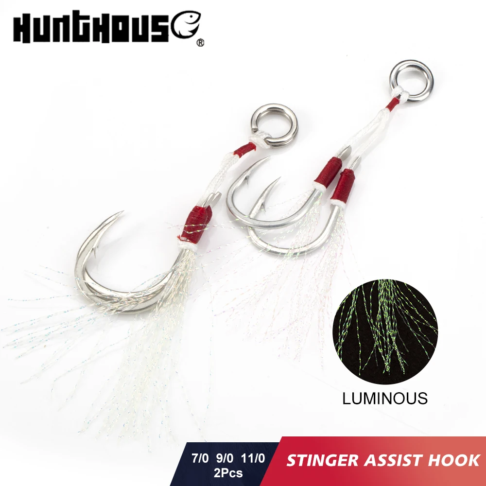 Hunthouse Barbed Double Slow Jig Fishing Hooks Stinger Assist 7/0 9/0 11/0 High Carbon With Rope Saltwater GT Sea Fish Tackle