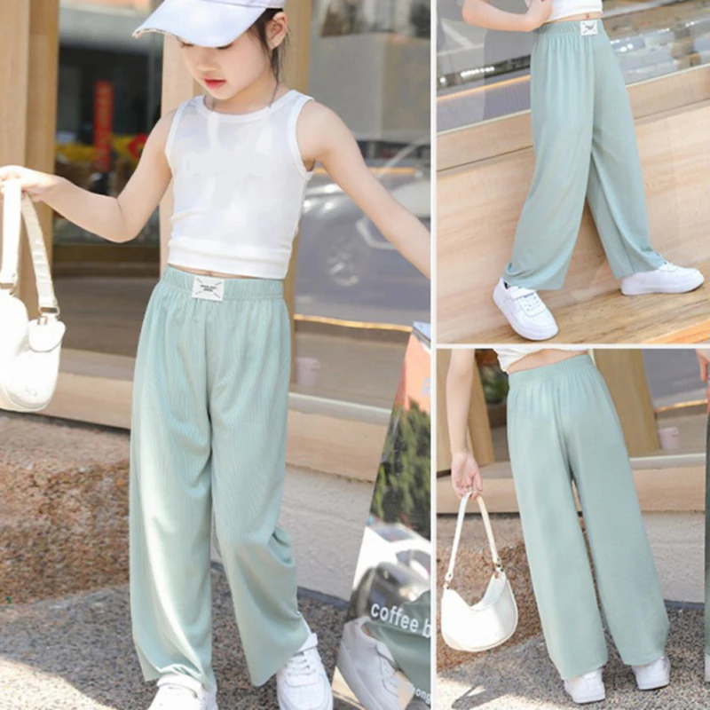 Summer Children Pants Girls Thin Pants Baby Children Straight Cylinder Long Pants Loose Casual Kids Girls Trousers