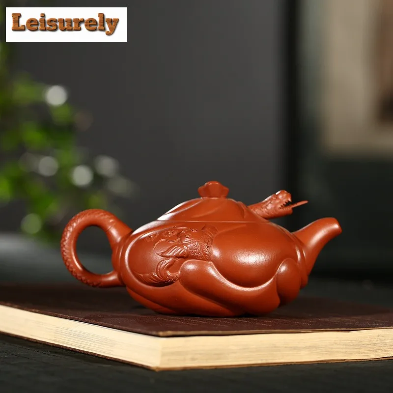 200ml Creative Yixing Purple Clay Teapot Handmade Ichthyosaurus Pot Raw Ore Zhu Mud Kettle Zisha Teaset Cha Ornaments Collection