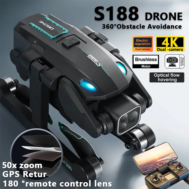 

S188 Pfv Drones 180°4K ESC camera Remote Controller Wifi Gps Optical Flow Obstacle Avoidance Brushless Folding Rc Quadcopter