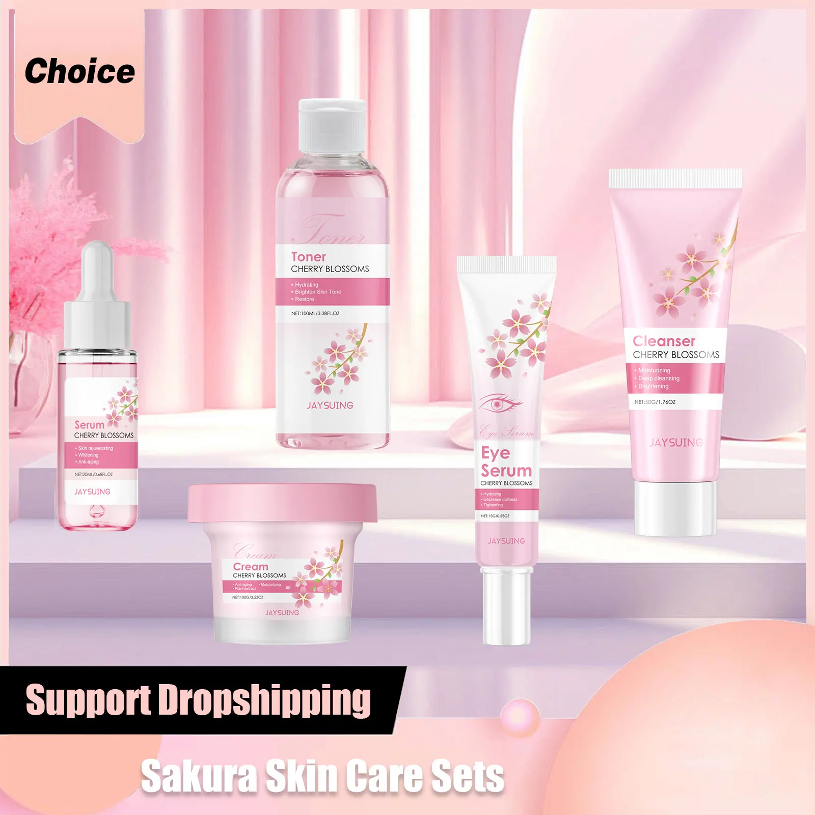 Sakura-Ensembles de soins pour la peau, sérum éclaircissant pour le visage, crème de remodelage, crème anti-déformante pour les yeux, nettoyant pour le visage, hydratant, toner pour le visage