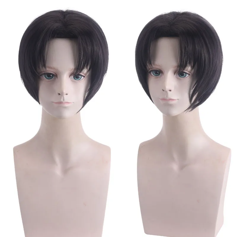 الاصطناعية شعر مستعار أسود قصير الجزء الأوسط أرملة الذروة شعر مستعار تأثيري لحزب الهالوين أنيمي زي ألياف مقاومة للحرارة الشعر #2