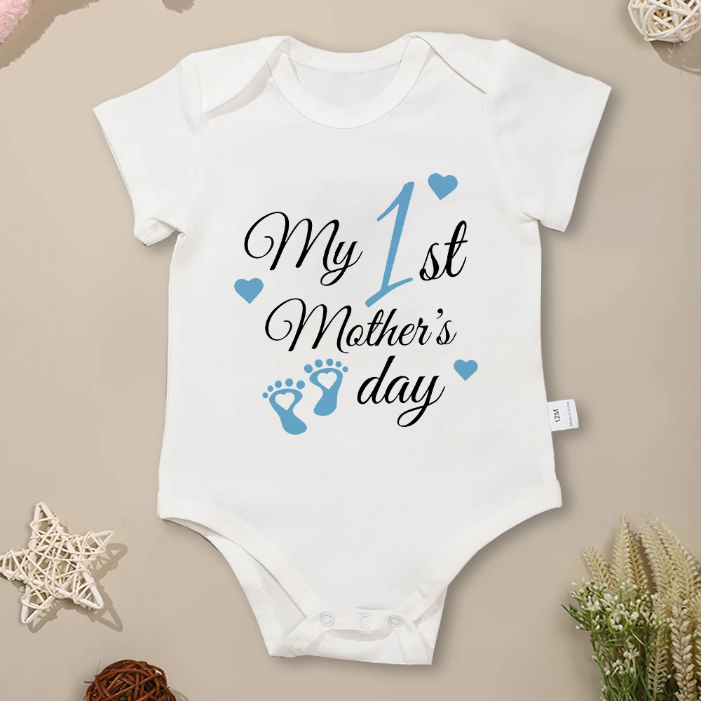 “My 1st Mother's Day” Aesthetic Print Baby Boy Clothes Pink Cute Sweet Style Festivel Onesie Cotton High Quality Infant Romper