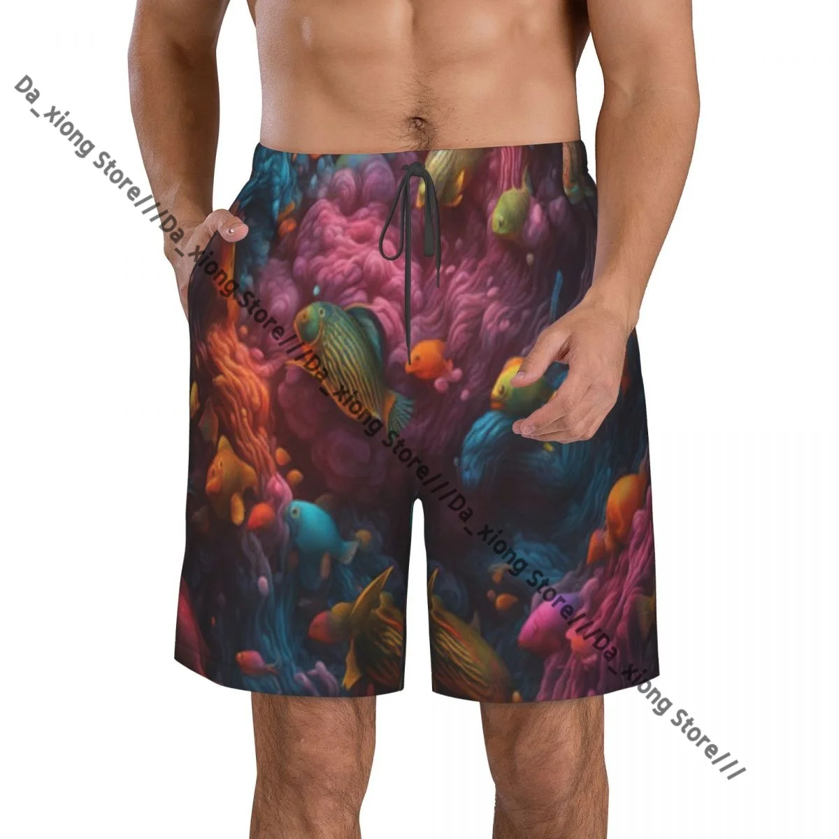 

Mens Swimwear Swim Short Trunk Colorful Fish Beach Board Shorts Swimming Surffing shorts