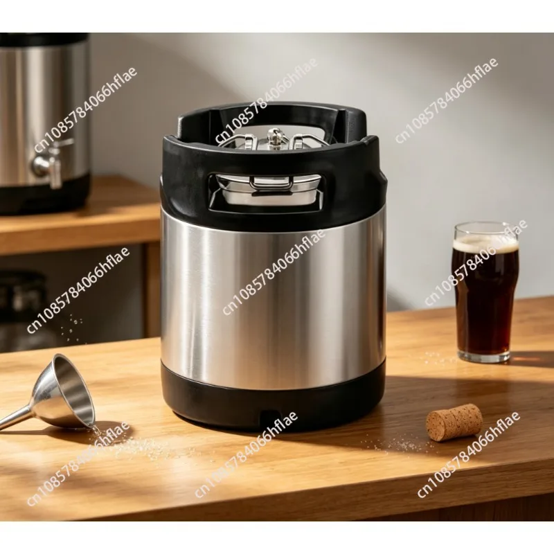 1.75 Gallon Ball Lock Stainless Steel Beer Keg with Rubber Handle, Leak Proof Lid Homebrew Beer Growler Bucket