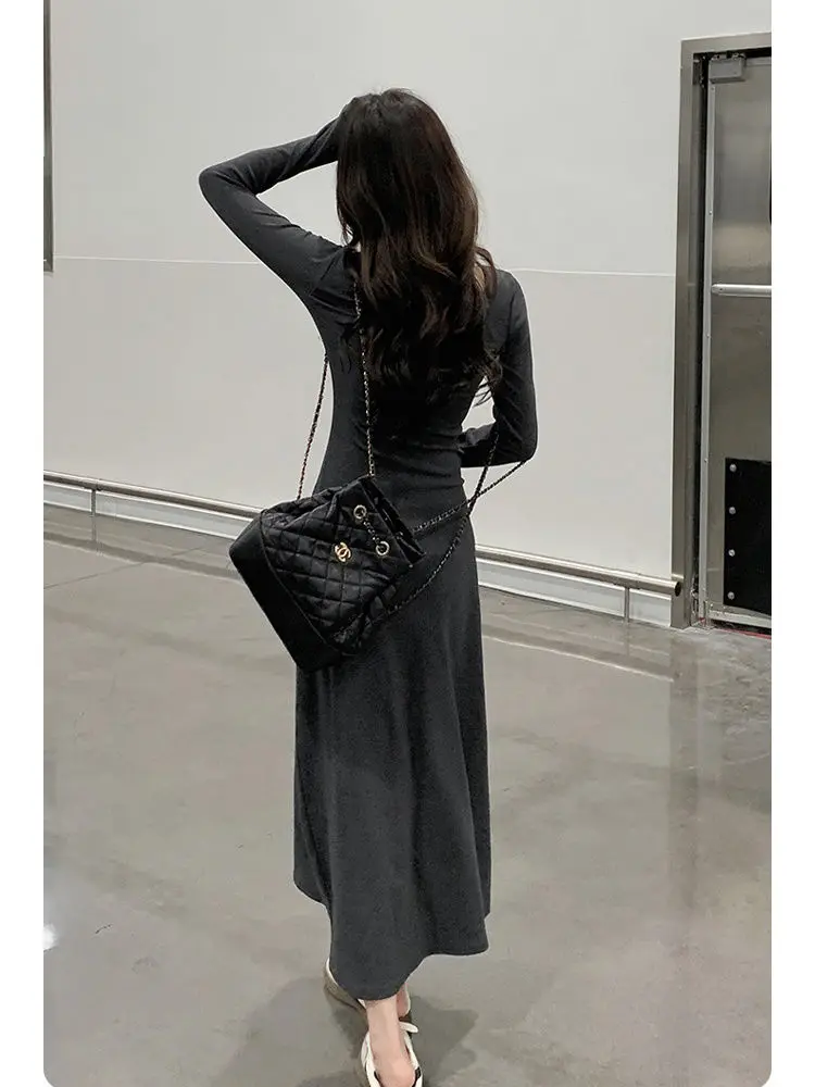 French Long Dresses for Women Button Fashion Slim Temper Feminine Spring Basic Vestidos De Mujer Minimalist Elegant Retro Casual