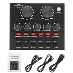 V8 Sound Card Audio USB Headset Microphone Webcast Live External Sound Cards Karaoke Recording Audio Mixer For Phone Computer