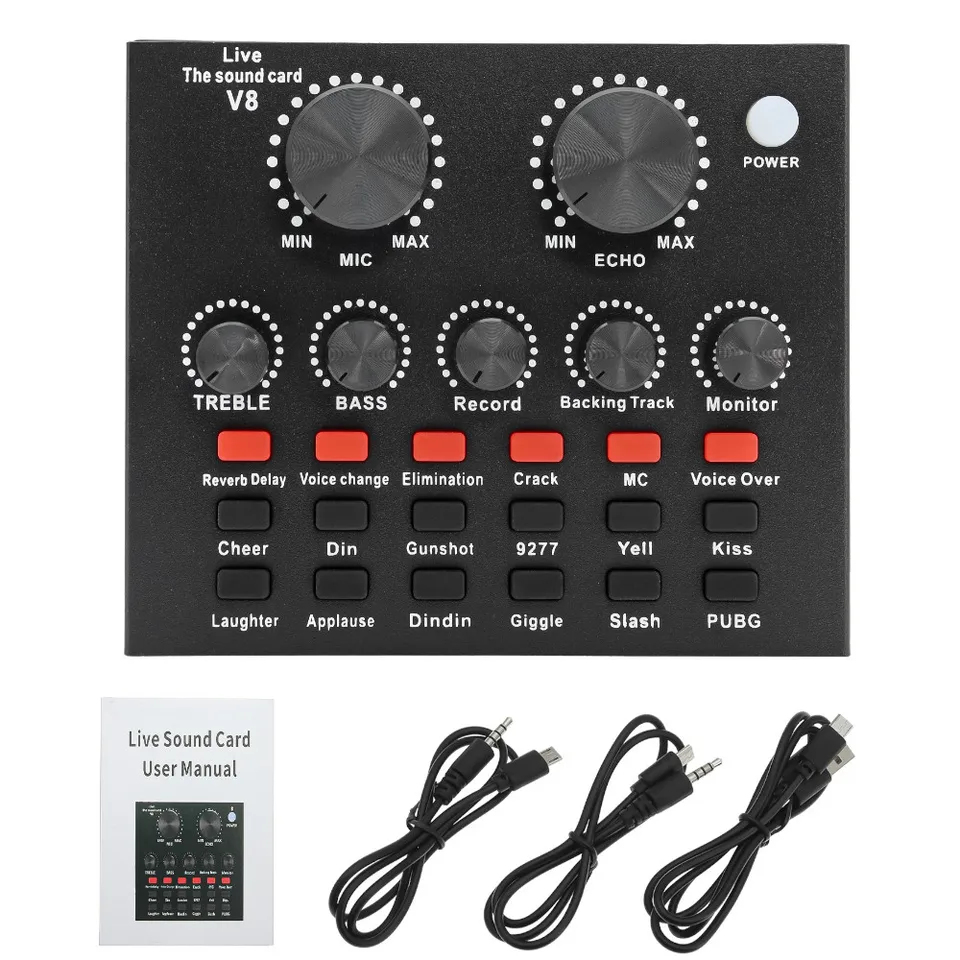 V8-サウンドカード,USB,マイク,ラップトップ,ライブストリーミング