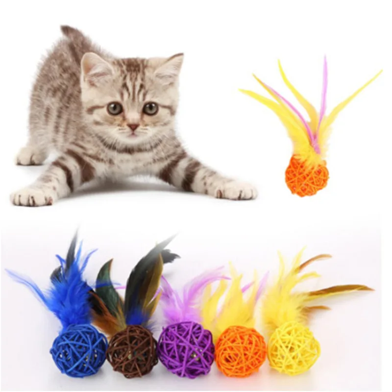 Cat Toy Feather Toys for Cats Tease Cat Toys Interactive Molar Rattan Ball Bite Resistant Feather Cats Toy with Bell Pet Product