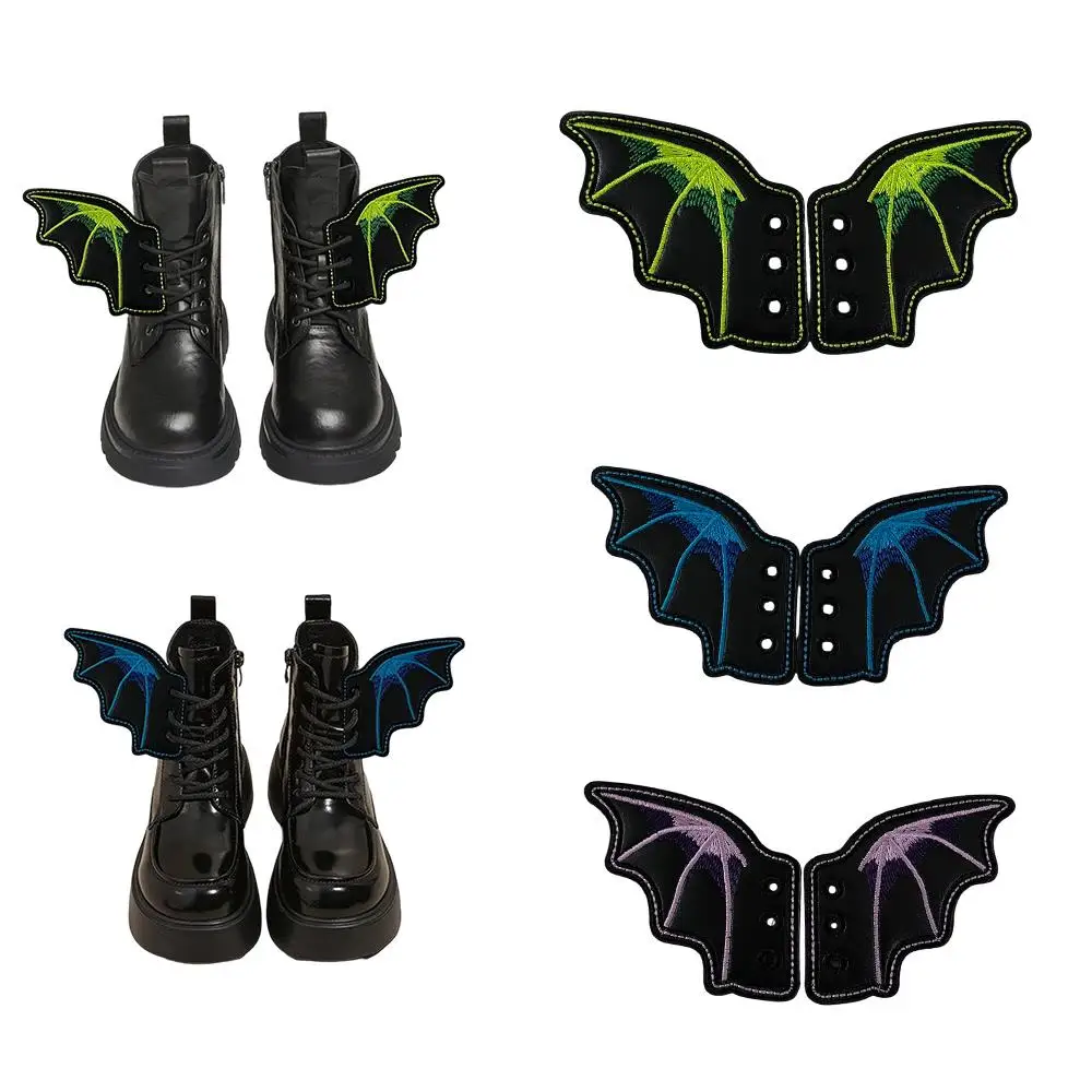 1 par de alas de zapato de murciélago, botas, zapatos de Skate, decoraciones DIY, alas de murciélago con purpurina negra para Halloween, hebilla de zapato, accesorios para botas