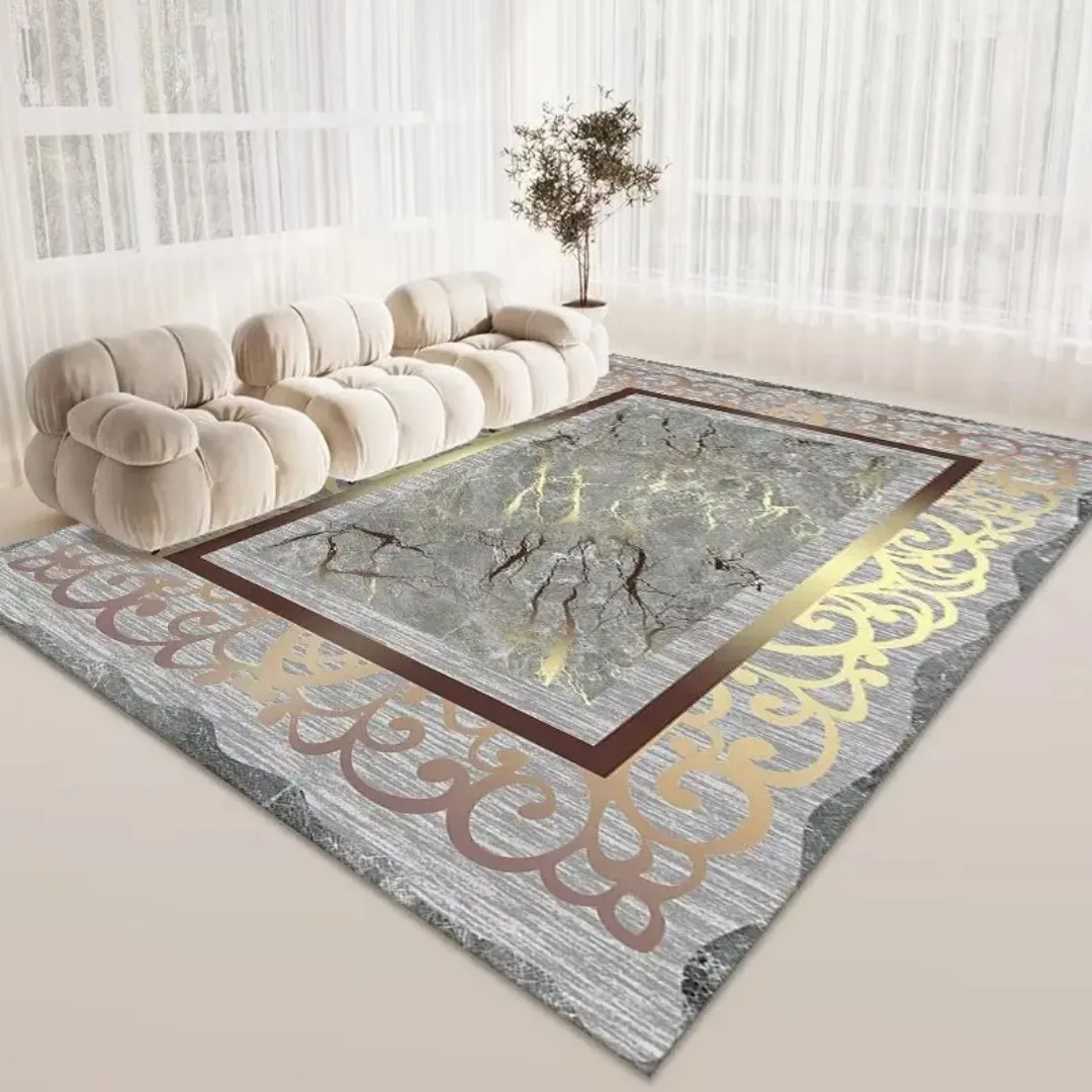 Luxury Gold Area Rug for Living Room Decoration Home Sofa Tables Rugs Non-slip Soft Bedroom Carpet Flannel Washable Mat Bedside