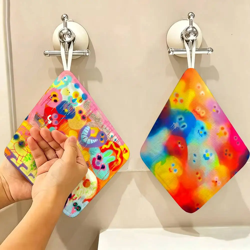 Trendy Graffiti Art J-Jon B-Burgerman Soft Polyester Cotton Towel, Hanging Kitchen Style Hand Wiping Cloth for Restaurant Home