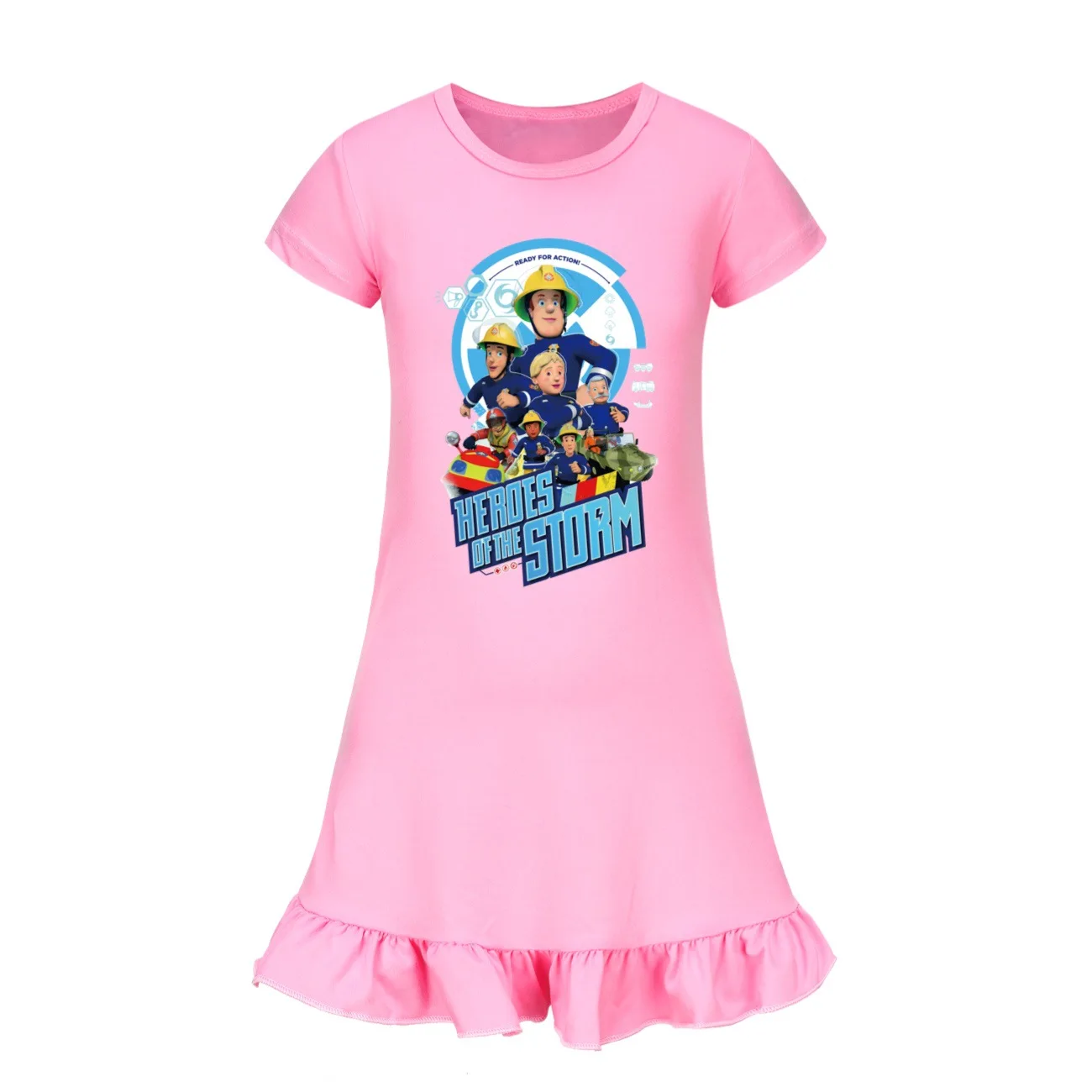 Fireman Sam Clothes Kids Summer Pajamas Dress Baby Girls Short Sleeve Casual Dresses Children's Cartoon Sleepwear 2-14Y