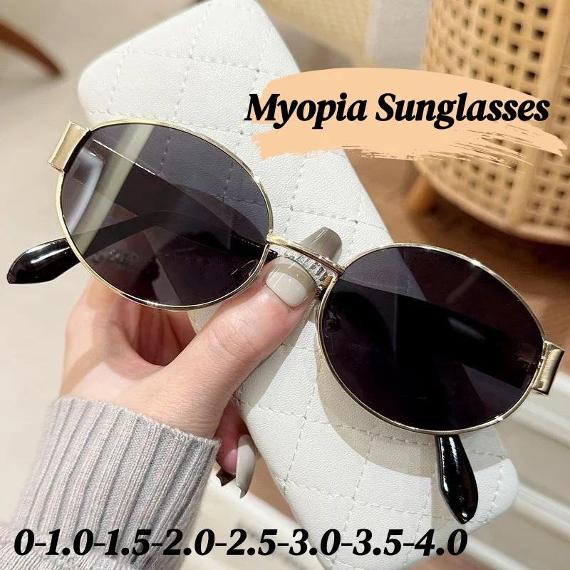 

Luxury Brand Myopia Sunglasses for Women Men Vintage Oval Metal Frame Near Sight Eyeglasses Metal Oval Sunscreen Sunglasses
