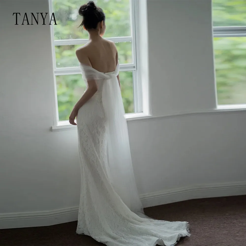 Robe de Mariée Élégante en Dentelle avec Traîne et Fermeture Éclair, Tenue de Cérémonie en Forme de Sirène, pour Séance Photo de Patients