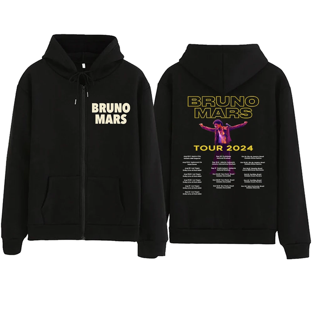 Bruno Mars Tour 2024 Zipper Hoodie Harajuku Pullover Tops Sweatshirt Streetwear Fans Gift