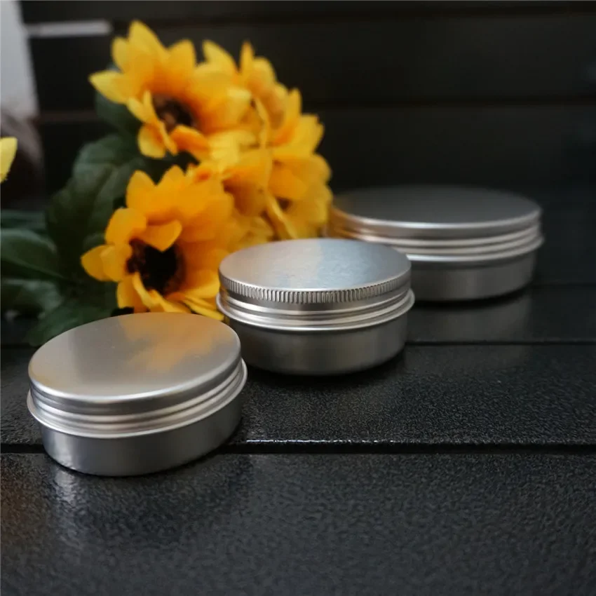 

5/10/15/20/30/50/60/80/100/150/200/250g silver empty round aluminum box metal tin cans cosmetic cream DIY refillable jar tea Pot