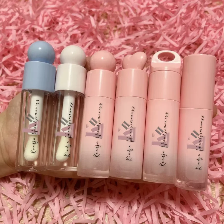 Round Pink Lip Gloss Tube Customized Private logo Gradient Lip Oil Tube 6ml Empty Lipgloss Containers Big Brush Wand and Box 50