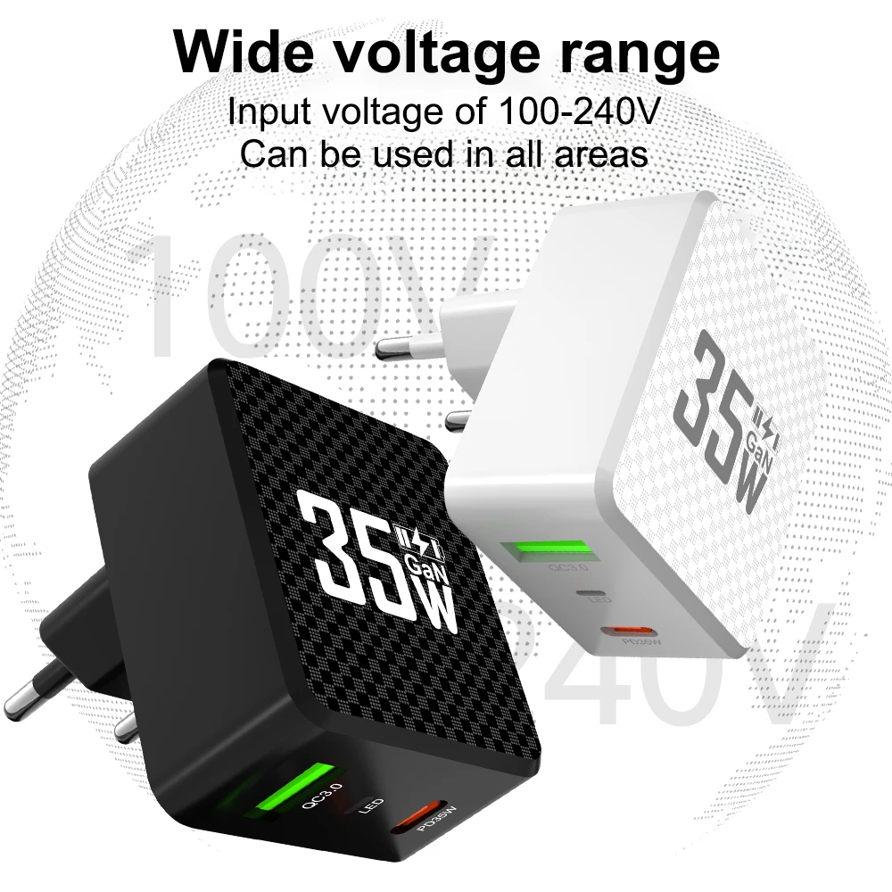 2 Ports Mini 35W GaN USB Typ C Ladegerät QC3.0 Tragbares Schnellladen für iPhone 14 Pro Xiaomi 13 Samsung KR/EU/US/UK Stecker – Detail 12