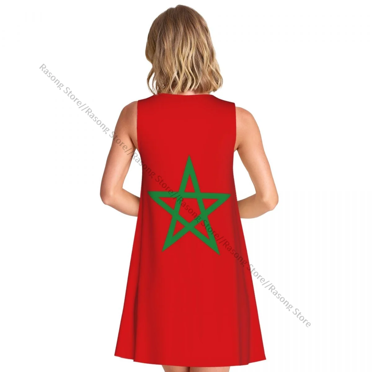 ชุดสตรีฤดูร้อนชุดลําลองเสื้อยืดชายหาดปกคลุมธงโมร็อกโกชุดถัง