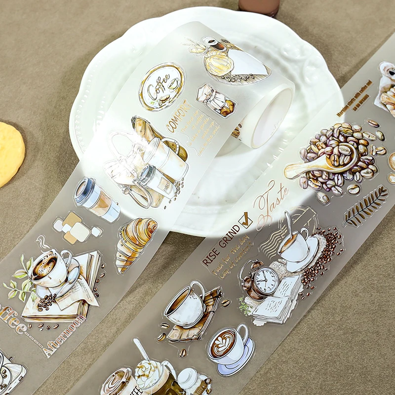 2m/Roll Pre-Cut Vintage Coffee Aesthetic PET Washi Tape Baker Masking Tape Decorative Adhesive Stickers For PlannerScrapbooking - view 2