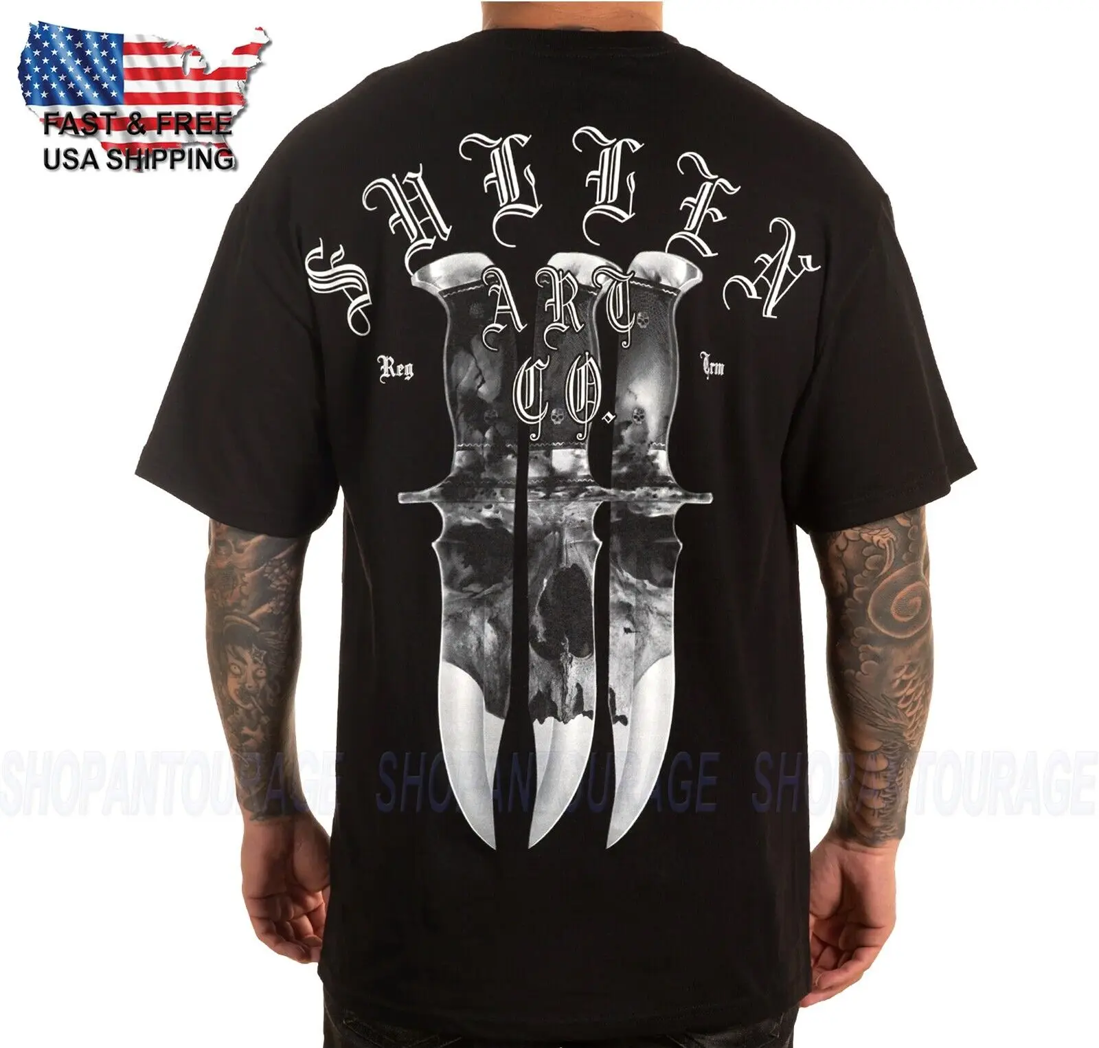 

Sullen 3 Blades SCM4178 Short Sleeve Graphic Tattoo Skull T-shirt Top For Men