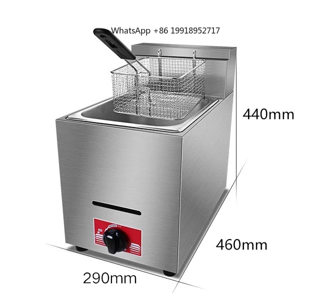 Commercial LPG Gas Deep Fryer With 8L Basket and Lid Stainless Steel Countertop Propane-LPG FY71 for Chips Fast Food Restaurant