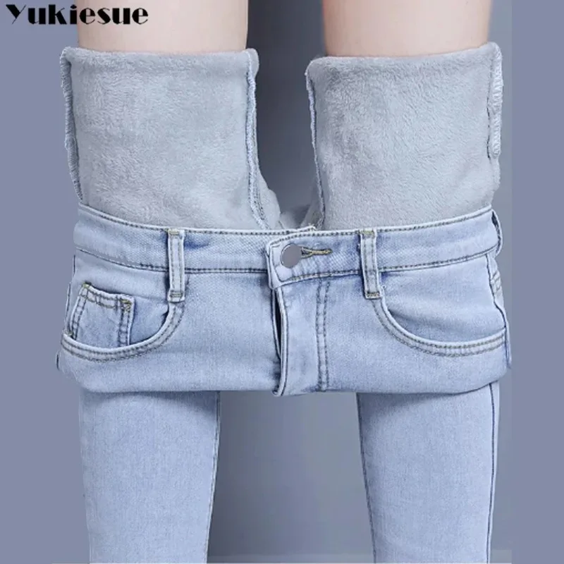 Damesbroek vrouwelijke jeans winter dik Damesbroek hoge taille zwarte skinny y2k baggy jeans voor dames denim nieuwe potloodbroek