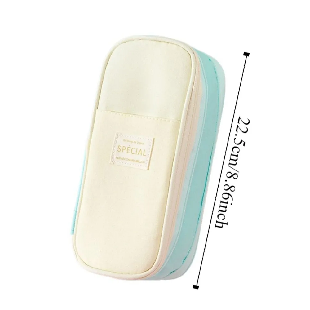 Polyester Simple Student Pen Bag Diagonal Stretchable Storage Pencil Bag Dirt Resistant Multifunctional Macaron Pencil Case