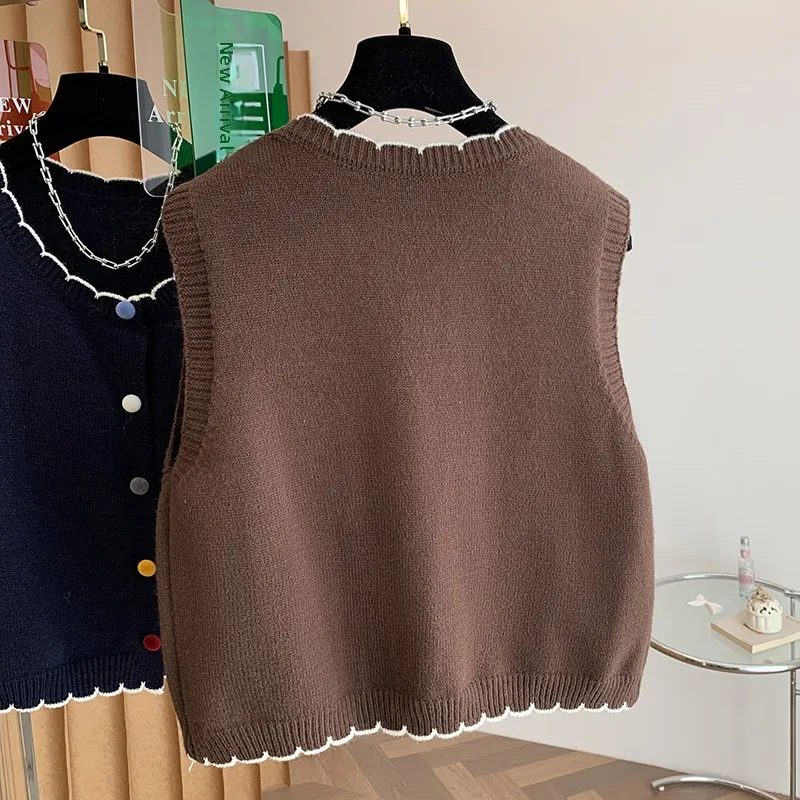 Women's Knitted Open Cardigan Vest Loose Svel Outerwear Spring Autumn New Sle  Buttons Casual Commute Faion