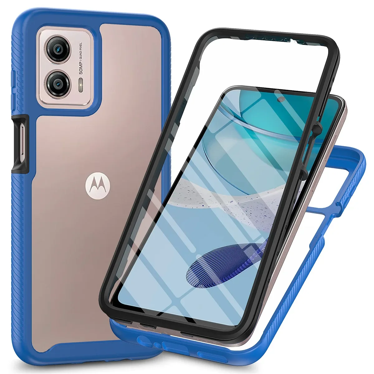 Hybrid TPU/PC PET Case Motorola Moto G53 Built-in Screen Protector 360 Degree Shockproof Shell Clear Cover For Moto G13 G23