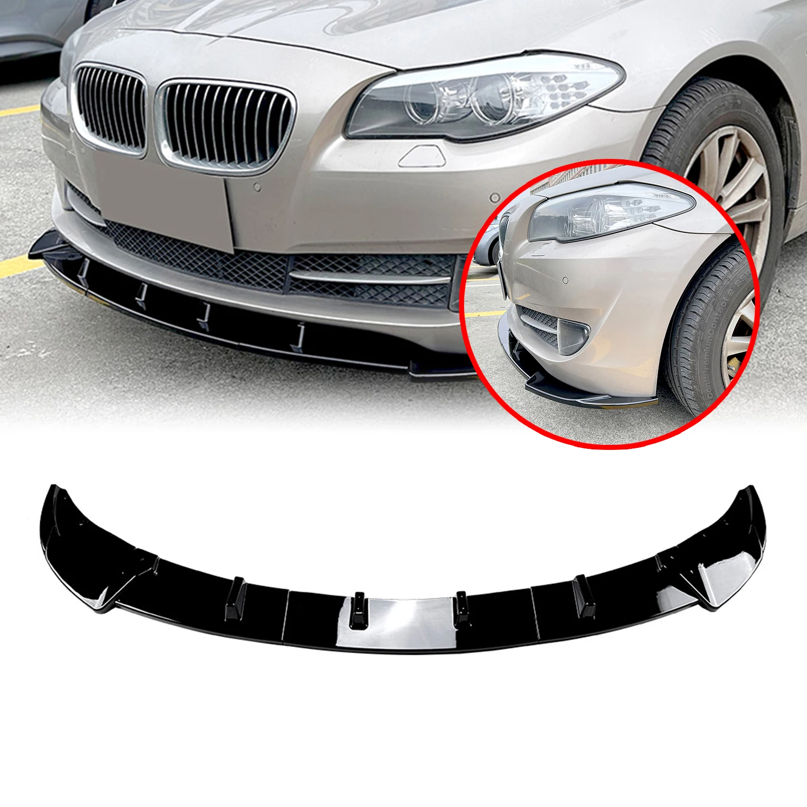 

For BMW 5 Series F10 F11 520i 530i 11-14 Standard Versions Front Bumper Spoiler Lip Carbon Fiber Look/Gloss Black Lower Splitter