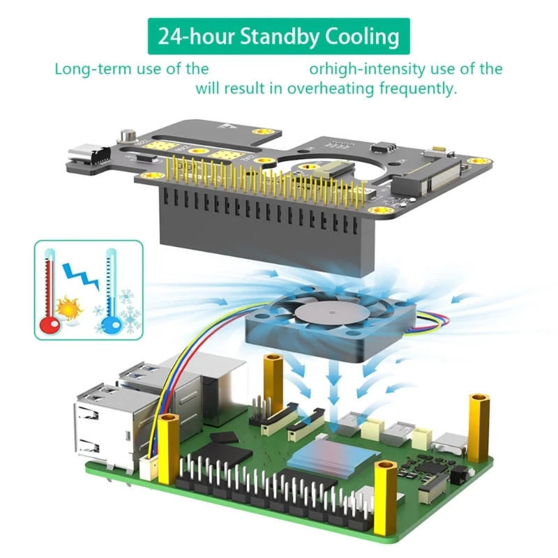 Efficient M.2 NVMe to PCIe Connection Effective Cooling and Auto Color LED for Raspberry 5