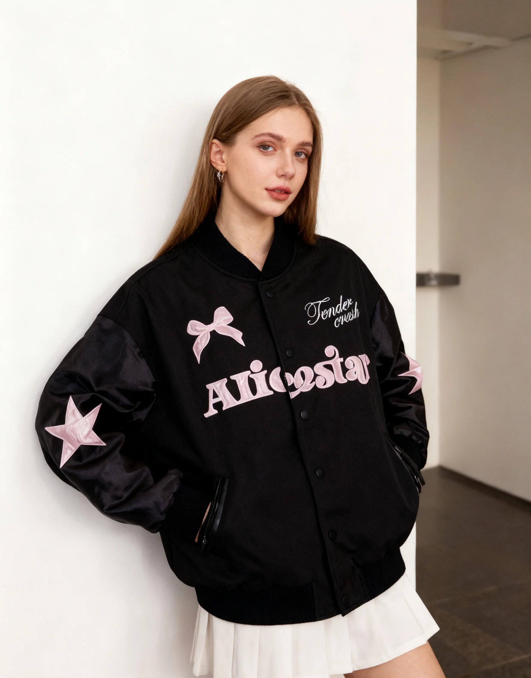 

Baseball Jackets Leopard Womens Summer-Autumn Hollow Patchwork Climbing Zipped Round-Neck Notched Patches Printed Hipster Ladies