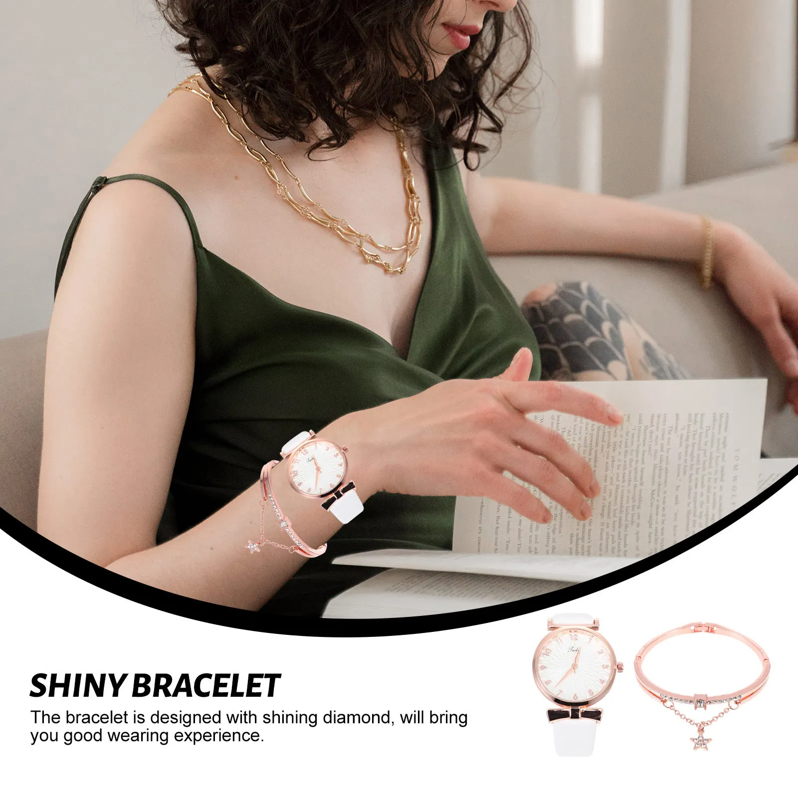 

1 Set Stylish Lady Bangle Watch Kit Women Bracelet Quartz Watch Set Shiny Durable Elegant For Party Outdoor Wear