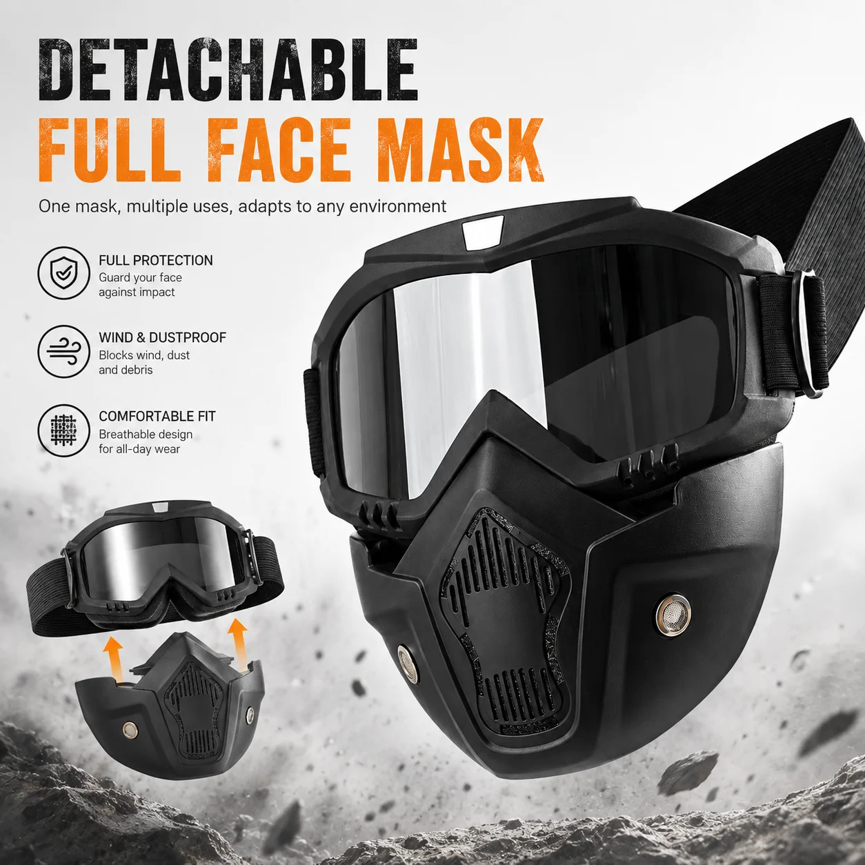 Detachable Motorcycle Goggles Mask Windproof UV Protection Motocross MX ATV Dirt Bike Off Road Riding Face Mask Ski