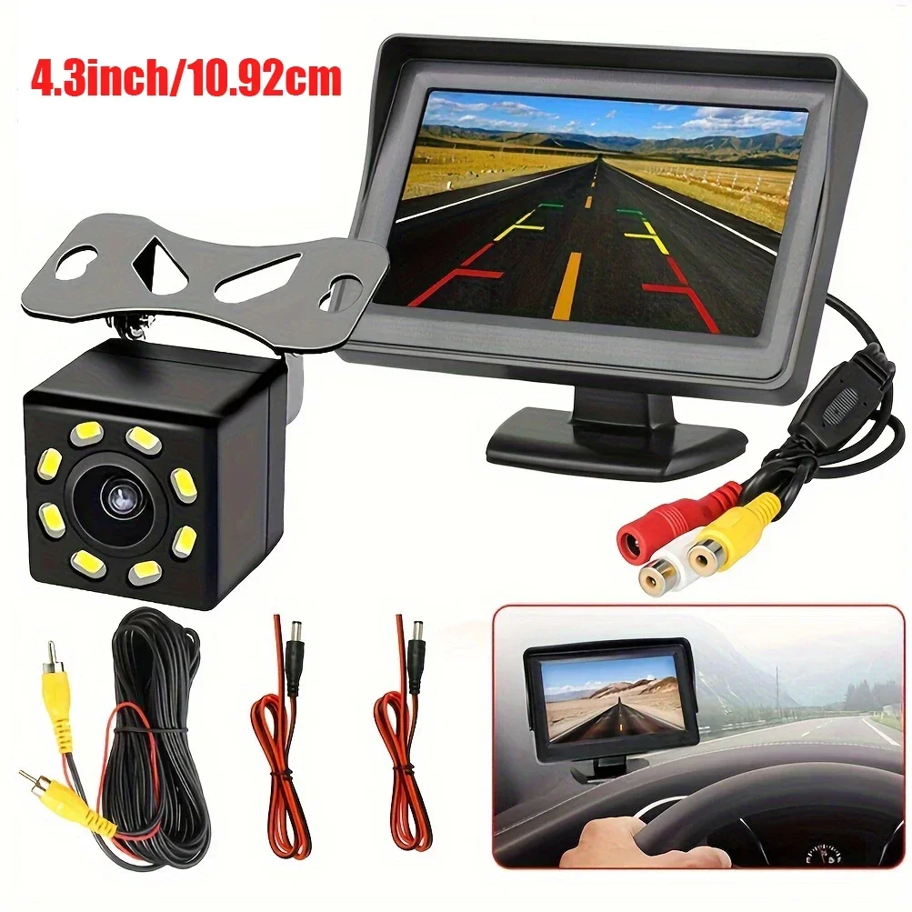 4.3in Car Reverse Monitor with Rear View Camera Backup Camera Kit Monitor Display Parking System Rearview Reverse Monitor