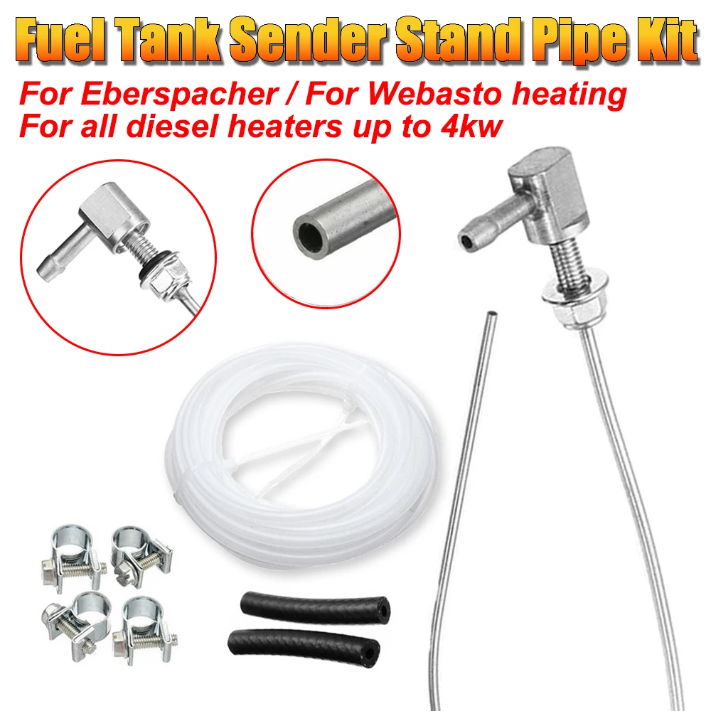 Car Heater Fuel Stand Pipe Hose Gas Tank Pick up Clip Pipe Tube Line with 4 Clamps For Webasto Eberspacher VW T5 T6