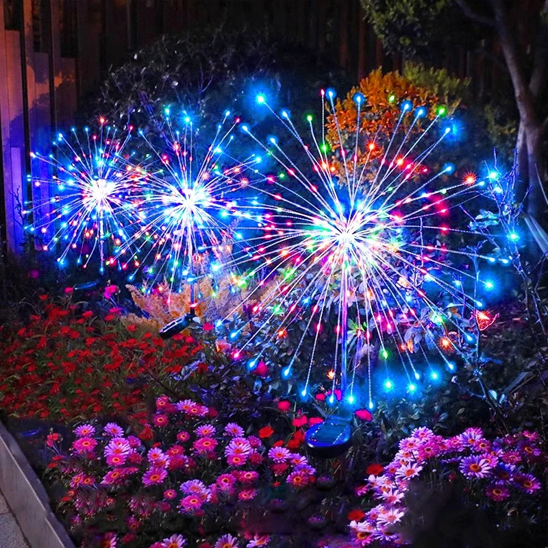 420LEDS Solar Firework Light Garden Lamp DIY Outdoor Garden Decorative Ambient Light Colorful Night Light Smart Sensor Lamp
