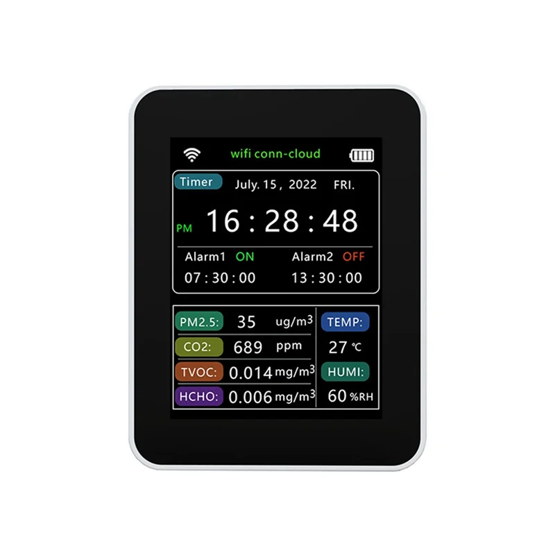 

Stylish-WIFI Tuya Smart CO2 Sensor HCHO TVOC CO2 TEMP HUMI Detector LCD Display Smart Life APP White