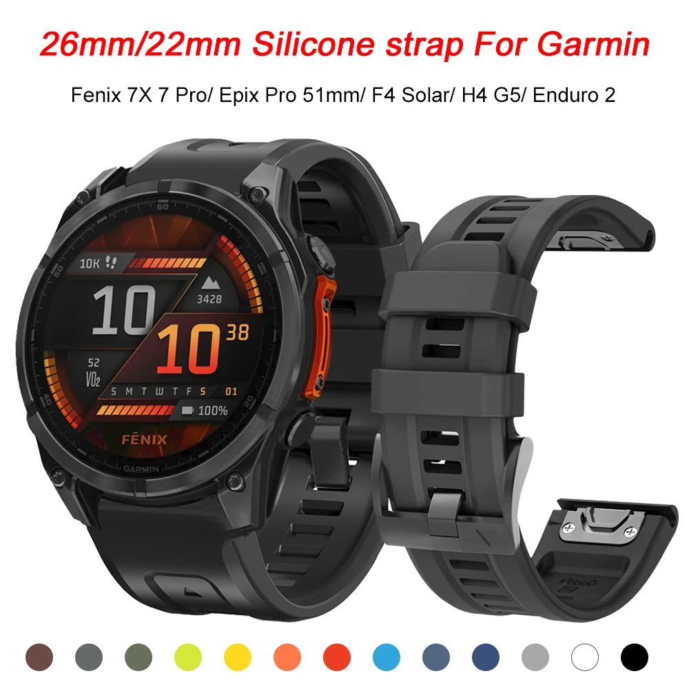 حزام سيليكون QuickFit 26/22 مللي متر لـ Garmin Epix Pro 47 51 مللي متر/Fenix 8 7x 7 Pro/Instinct 3 2X Solar/Foreunner 965 955